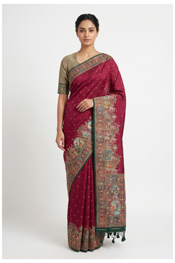 Wine Banarasi Pure Silk Wedding & Party Wear Saree