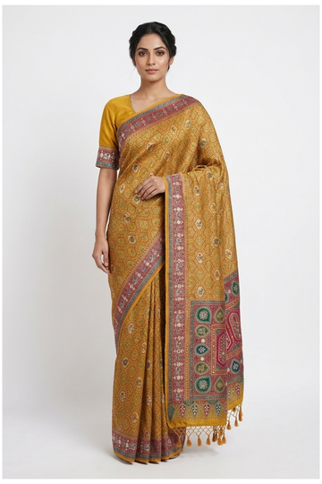 Mustard Pure Silk Banarasi Wedding And Party Wear Saree