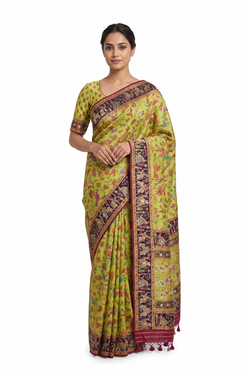 Lime Green Banarasi Pure Silk Saree For Wedding & Party Wear