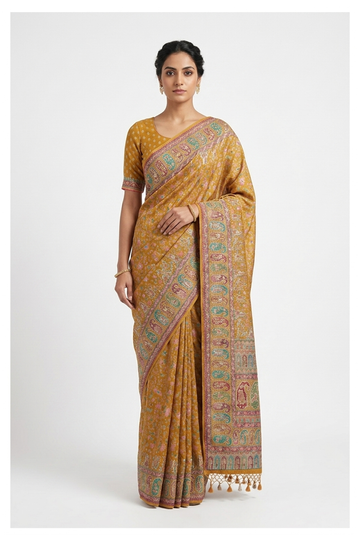 Mustard Banarasi Pure Silk Wedding & Party Wear Saree