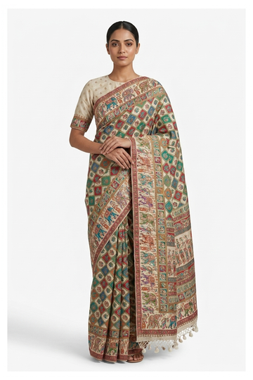 Ivory Banarasi Pure Silk Saree For Wedding & Party Wear