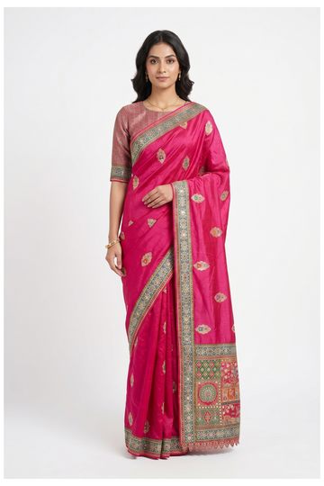 Magenta Banarasi Pure Silk Wedding & Party Wear Saree