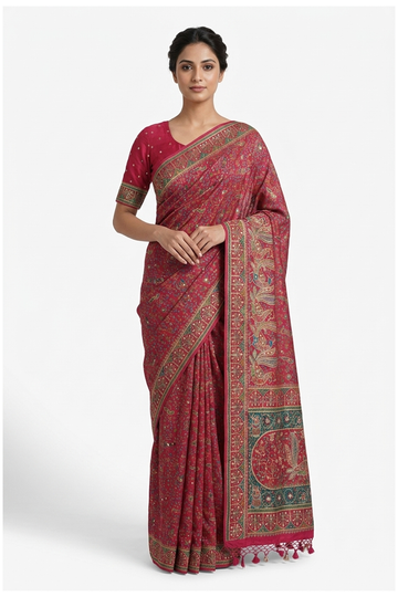 Violet Red  Gharchola Gajji Art Silk Wedding Saree