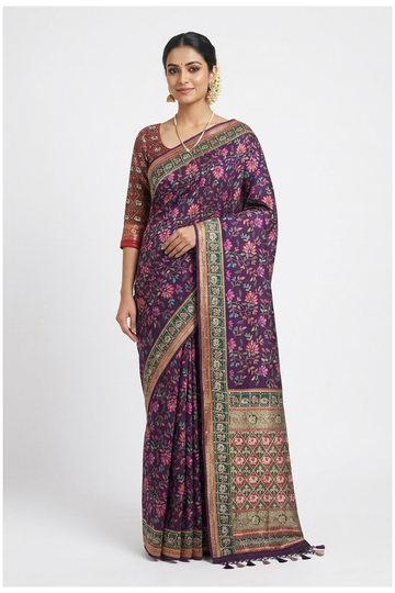 Deep Purple Banarasi Pure Silk Wedding & Party Wear Saree