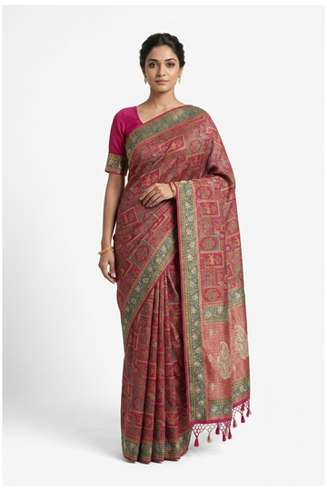 Violet Red  Gharchola Gajji Art Silk Wedding Saree
