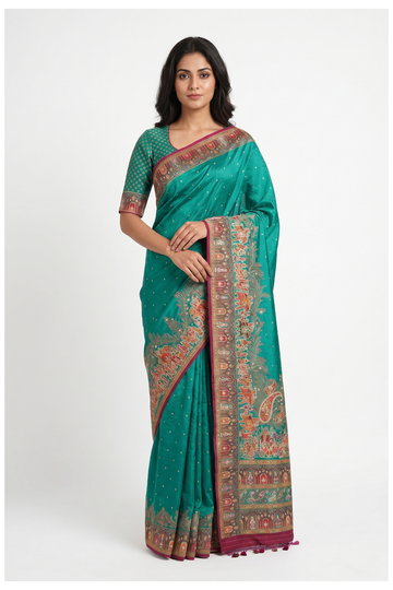 Teal Banarasi Pure Silk Wedding & Party Wear Saree
