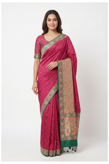 Rani Pink Banarasi Pure Silk Wedding Party Wear Saree