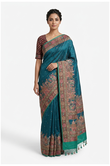 Teal Pure Silk Banarasi Wedding & Party Wear Saree