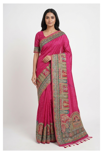 Violet Red  Banarasi Pure Silk Wedding & Party Wear Saree