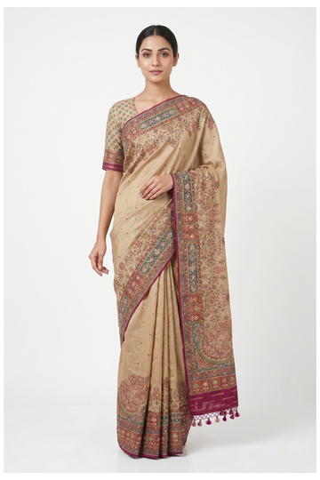 Champagne Banarasi Pure Silk Wedding Party Wear Saree