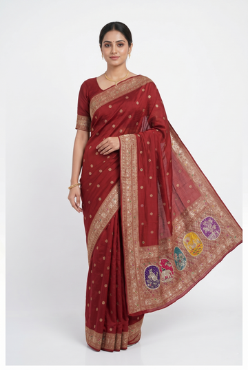 Maroon Banarasi Crepe Art Silk Wedding Party Saree