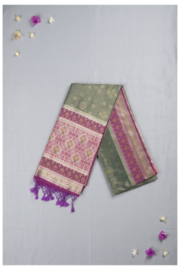Dusty Olive Green Banarasi Art Silk Wedding & Party Wear Saree