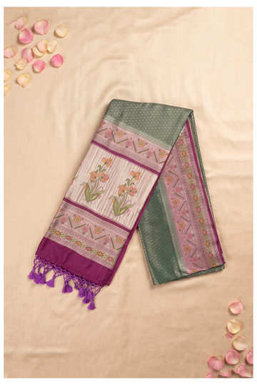 Sage Green Banarasi Art Silk Wedding Party Saree