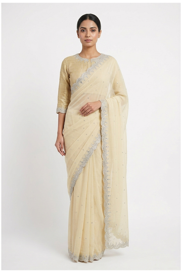 Champagne Banarasi Art Silk Wedding & Party Saree