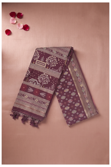 Wine Banarasi Art Silk Wedding Party Wear Saree