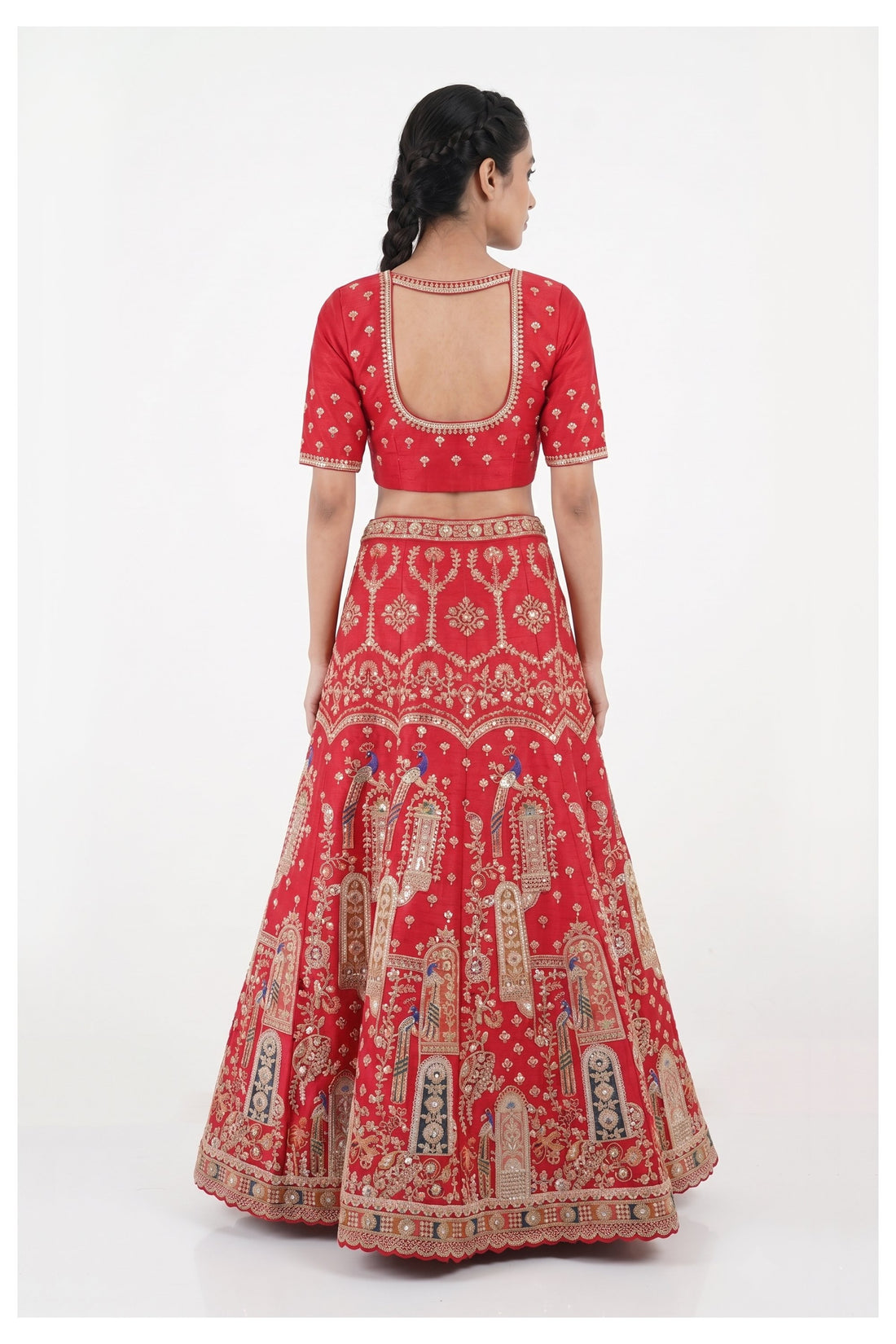 Red Heritage Embroidered Lehenga Choli With Net Dupatta