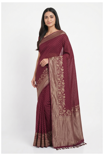 Royal Maroon Banarasi Silk Saree With Weaving