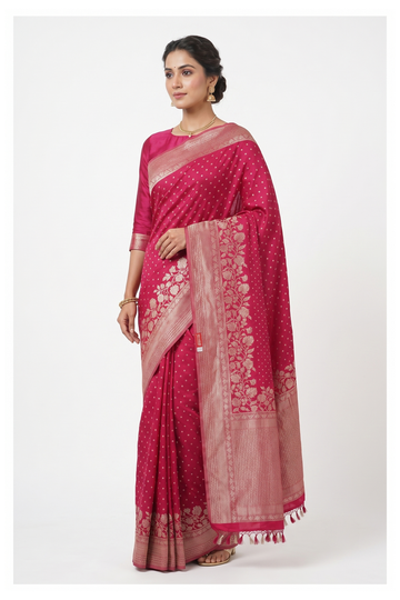 Royal Rani Pink Banarasi Silk Saree With Weaving
