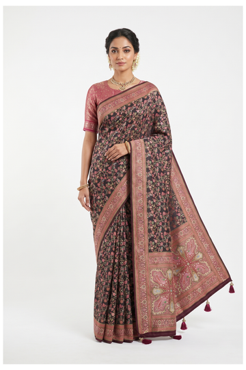 Black Banarasi Tissue Silk Saree For Wedding & Party Wear