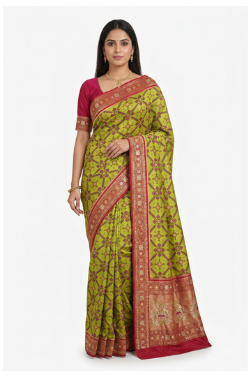 Glossy Mehendi Green Banarasi Silk Saree With Weaving