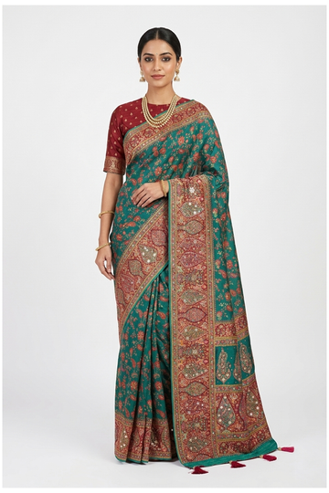 Teal Banarasi Art Silk Wedding & Party Wear Saree