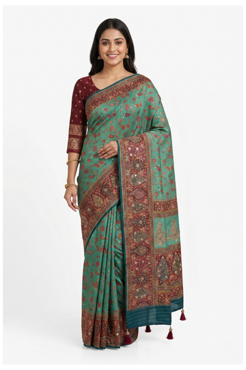 Teal Banarasi Art Silk Wedding Partywear Saree
