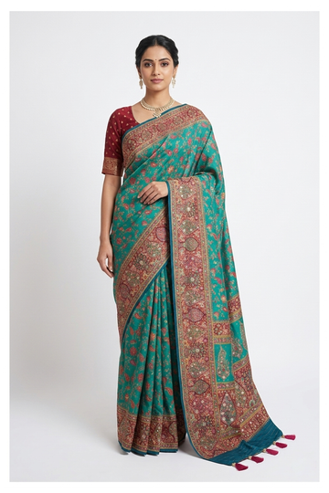 Teal Banarasi Art Silk Wedding And Party Wear Saree
