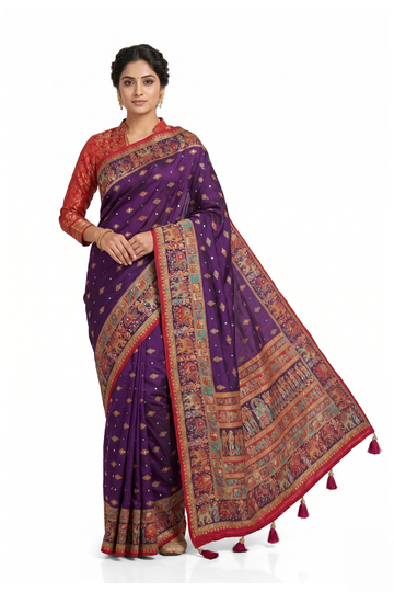 Deep Purple Banarasi Art Silk Wedding Partywear Saree