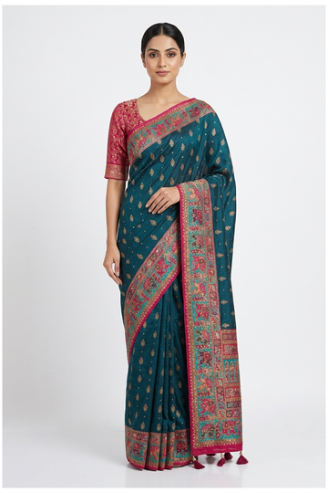 Teal Banarasi Art Silk Wedding Saree