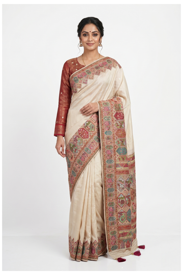 Ivory Banarasi Art Silk Wedding Partywear Saree