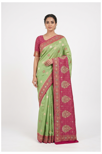 Pistachio Green Banarasi Art Silk Wedding Saree