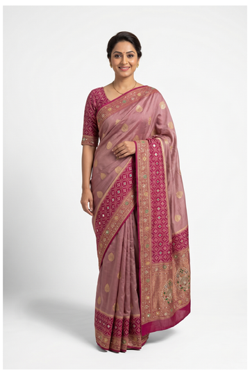 Dusty Rose Banarasi Art Silk Wedding Party Saree