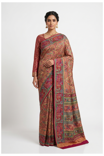 Coral Orange Banarasi Art Silk Wedding Partywear Saree