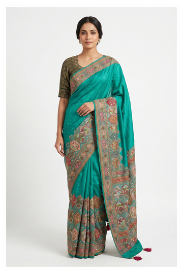 Teal Banarasi Art Silk Saree For Wedding & Partywear
