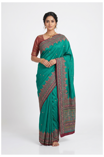 Emerald Green Banarasi Art Silk Wedding Partywear Saree