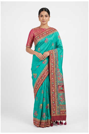 Teal Banarasi Art Silk Wedding Saree