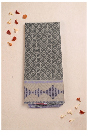 Grey-Green Printed Cotton Party Wear Saree