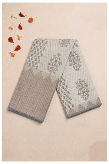 Ecru Printed Cotton Wedding Saree