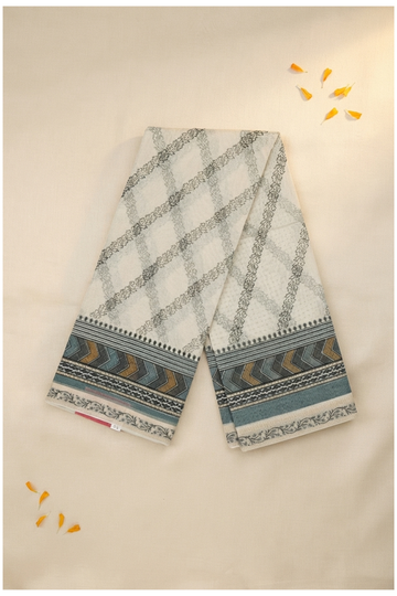 Ivory Printed Cotton Saree For Wedding & Parties