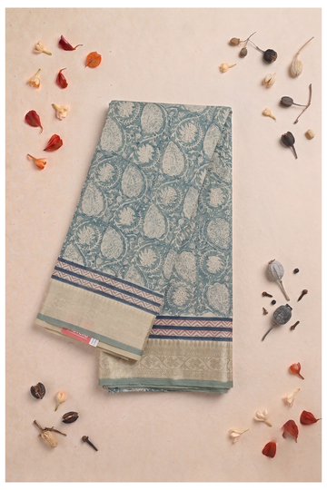 Teal Cotton Wedding And Party Wear Saree