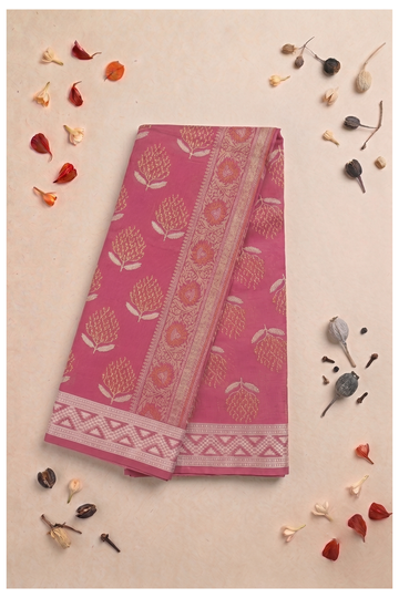 Rani Pink Cotton Wedding Party Wear Saree