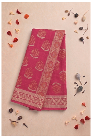 Maroon Cotton Wedding Party Wear Saree