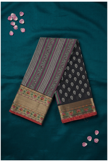 Black Art Silk Cotton Wedding Party Saree