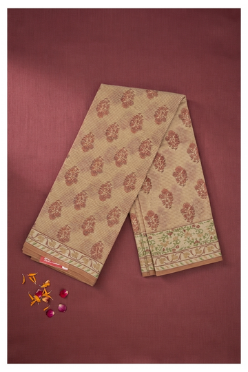 Sand Beige Printed Cotton Party Wear Saree