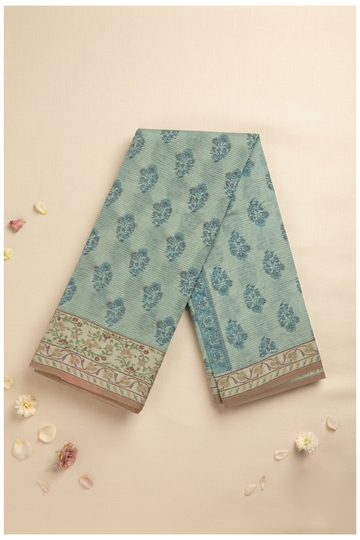 Aqua Green Printed Cotton Wedding & Party Wear Saree