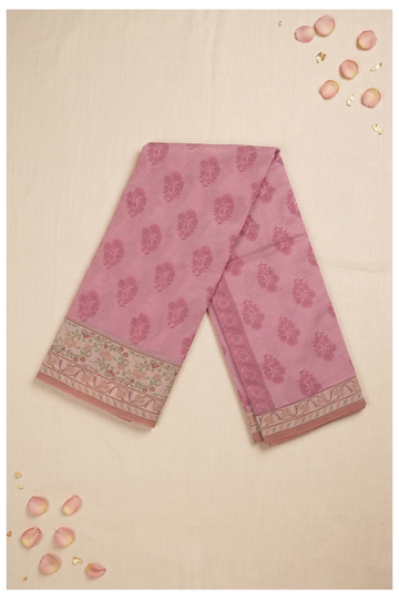 Rose Pink Cotton Wedding Party Wear Saree