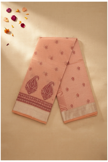 Peach Cotton Party Wear Saree