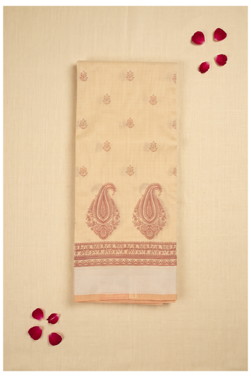 Cream Printed Cotton Wedding & Party Wear Saree
