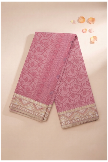 Rose Pink Cotton Saree For Weddings & Parties