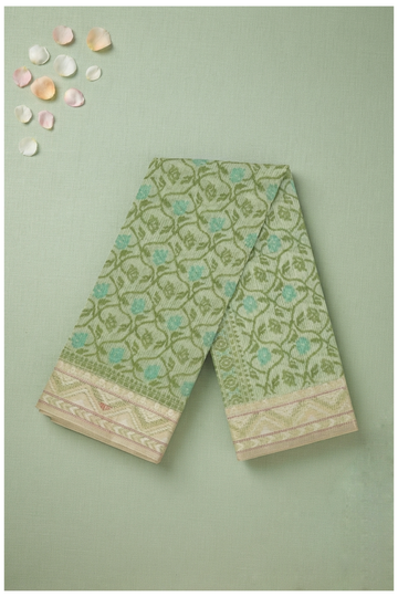 Pistachio Green Cotton Wedding & Party Wear Saree